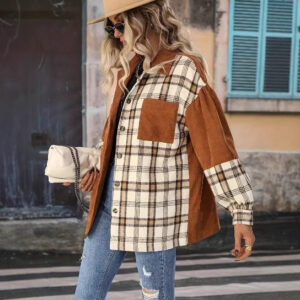 Plus Size Vintage Jacket Plaid Jacket Long-sleeved Lapel Shirt